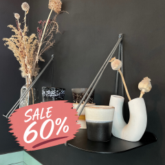 Rundes Metallregal – Schwarz + Regalträger aus Leder