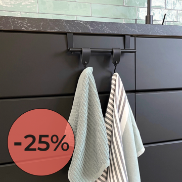 Vali handdoekstang zwart + 2x s-haak  + theedoek en vaatdoek