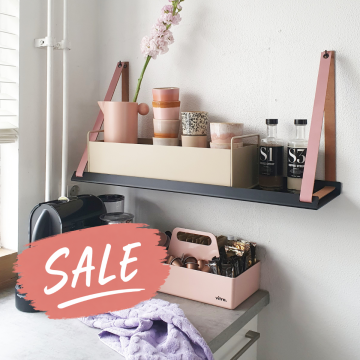 Plank zwart staal + leren plankdragers Cognac